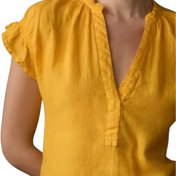 Anthropologie The Tatum Linen Flutter-Sleeve Blouse by Pilco Size Large - Picture 1 of 10